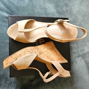 NEW Nude Microsuede Platform Wedge Sandal - Worn Once!